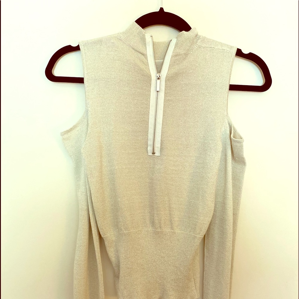 Bebe Cold Shoulder Mock Metallic Top